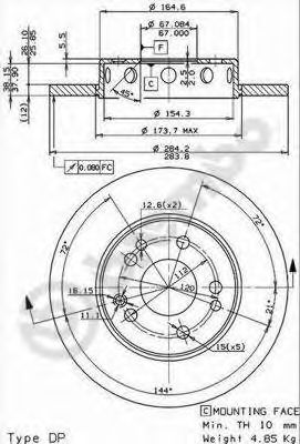 BREMBO - 08.4750.34 - Тормозной диск (Тормозная система)