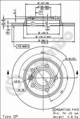 BREMBO - 08.7288.14 - Тормозной диск (Тормозная система)