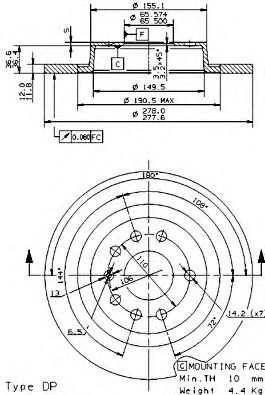 BREMBO - 08.9511.11 - Тормозной диск (Тормозная система)