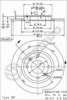 BREMBO - 08.9600.24 - Тормозной диск (Тормозная система)