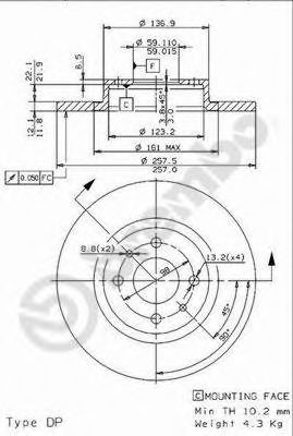 BREMBO - 08.9621.14 - Тормозной диск (Тормозная система)