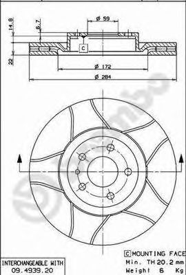 BREMBO - 09.4939.76 - Тормозной диск (Тормозная система)