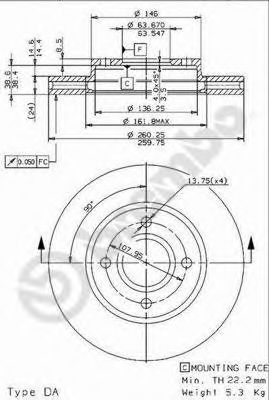 BREMBO - 09.5707.14 - Тормозной диск (Тормозная система)