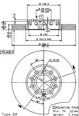 BREMBO - 09.5745.21 - Тормозной диск (Тормозная система)