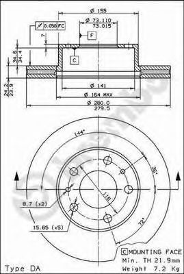 BREMBO - 09.5904.14 - Тормозной диск (Тормозная система)