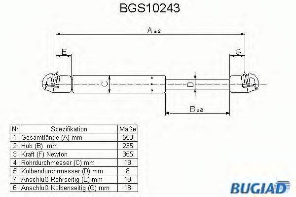 BUGIAD - BGS10243 - Газовая пружина, крышка багажник (Кузов)