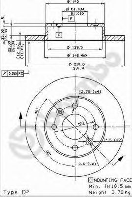 BREMBO - 08.2958.14 - Тормозной диск (Тормозная система)