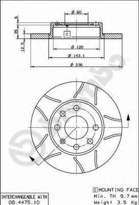 BREMBO - 08.4475.75 - Тормозной диск (Тормозная система)