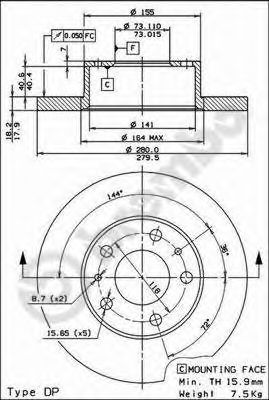 BREMBO - 08.5905.14 - Тормозной диск (Тормозная система)