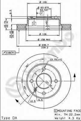 BREMBO - 09.4914.34 - Тормозной диск (Тормозная система)