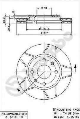 BREMBO - 09.5196.75 - Тормозной диск (Тормозная система)