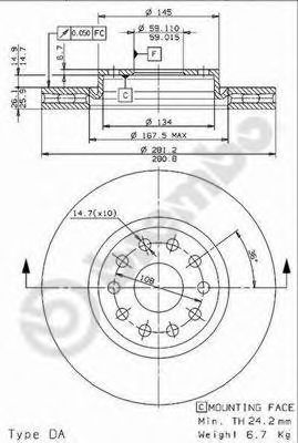 BREMBO - 09.6767.11 - Тормозной диск (Тормозная система)