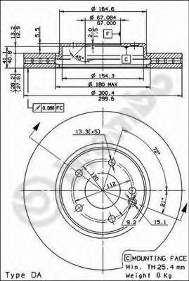 BREMBO - 09.8304.11 - Тормозной диск (Тормозная система)