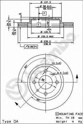 BREMBO - 09.8894.14 - Тормозной диск (Тормозная система)