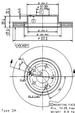 BREMBO - 09.9481.11 - Тормозной диск (Тормозная система)