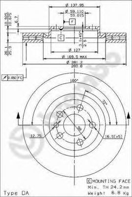 BREMBO - 09.9609.24 - Тормозной диск (Тормозная система)