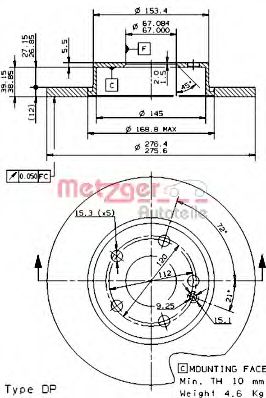 METZGER - 14824 V - Тормозной диск