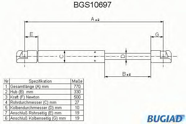 BUGIAD - BGS10697 - Газовая пружина, крышка багажник (Кузов)