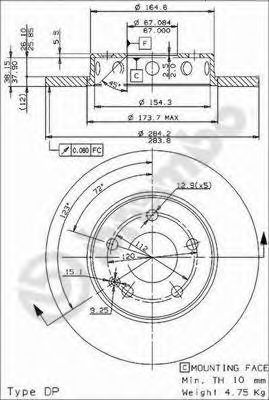 BREMBO - 08.4750.44 - Тормозной диск (Тормозная система)