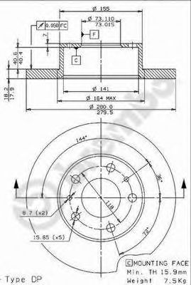 BREMBO - 08.9604.14 - Тормозной диск (Тормозная система)