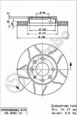 BREMBO - 09.3090.75 - Тормозной диск (Тормозная система)