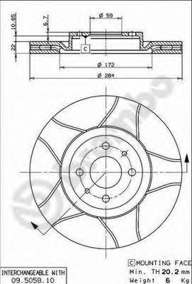 BREMBO - 09.5058.75 - Тормозной диск (Тормозная система)