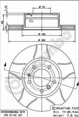 BREMBO - 09.5142.76 - Тормозной диск (Тормозная система)