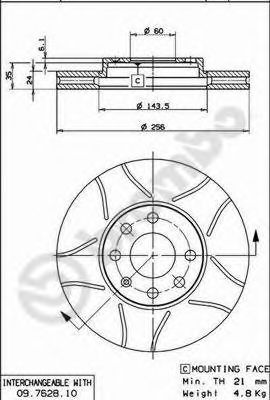 BREMBO - 09.7628.75 - Тормозной диск (Тормозная система)