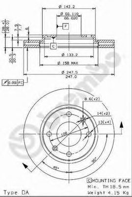 BREMBO - 09.9610.14 - Тормозной диск (Тормозная система)