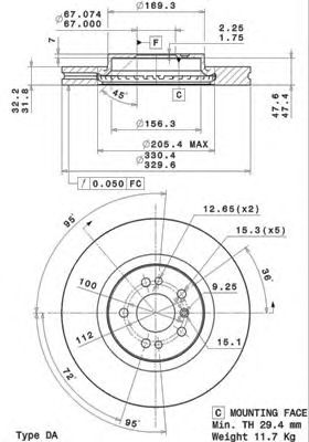 BREMBO - 09.R104.11 - Тормозной диск (Тормозная система)