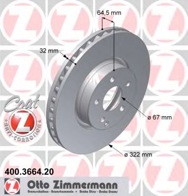 ZIMMERMANN - 400.3664.20 - Тормозной диск (Тормозная система)