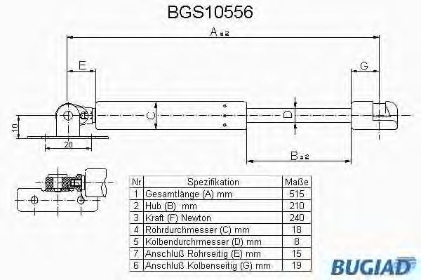 BUGIAD - BGS10556 - Газовая пружина, капот (Кузов)