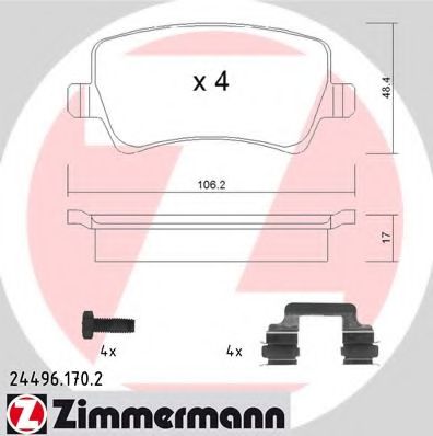 ZIMMERMANN - 24496.170.2 - Комплект тормозных колодок, дисковый тормоз (Тормозная система)