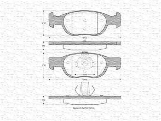 MAGNETI MARELLI - 363702160351 - Комплект тормозных колодок, дисковый тормоз (Тормозная система)