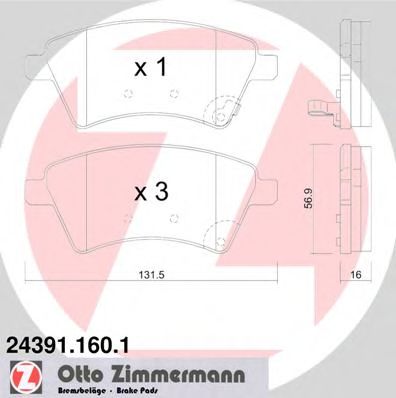 ZIMMERMANN - 24391.160.1 - Комплект тормозных колодок, дисковый тормоз (Тормозная система)