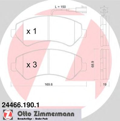 ZIMMERMANN - 24466.190.1 - Комплект тормозных колодок, дисковый тормоз (Тормозная система)