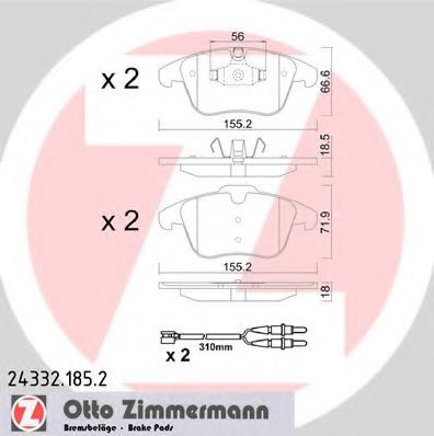 ZIMMERMANN - 24332.185.2 - Комплект тормозных колодок, дисковый тормоз (Тормозная система)
