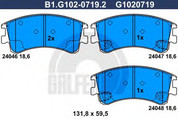 GALFER - B1.G102-0719.2 - Комплект тормозных колодок, дисковый тормоз (Тормозная система)