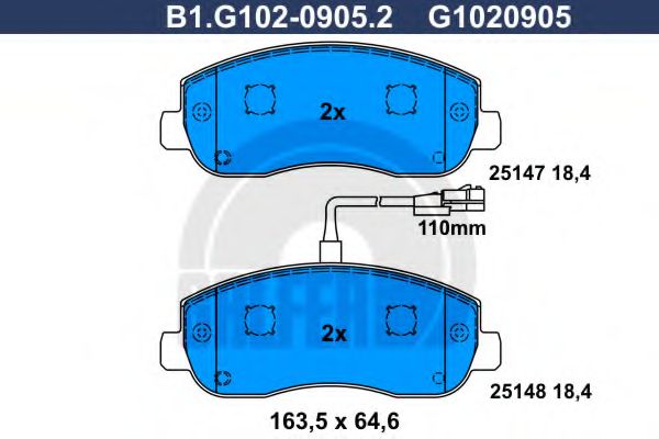 GALFER - B1.G102-0905.2 - Комплект тормозных колодок, дисковый тормоз (Тормозная система)