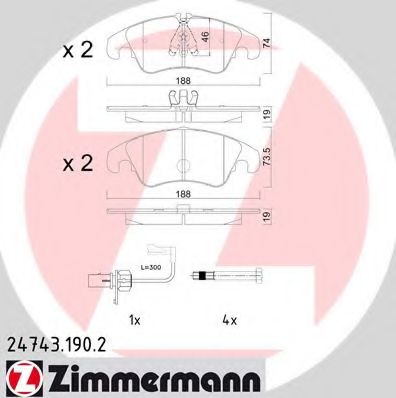 ZIMMERMANN - 24743.190.2 - Комплект тормозных колодок, дисковый тормоз (Тормозная система)