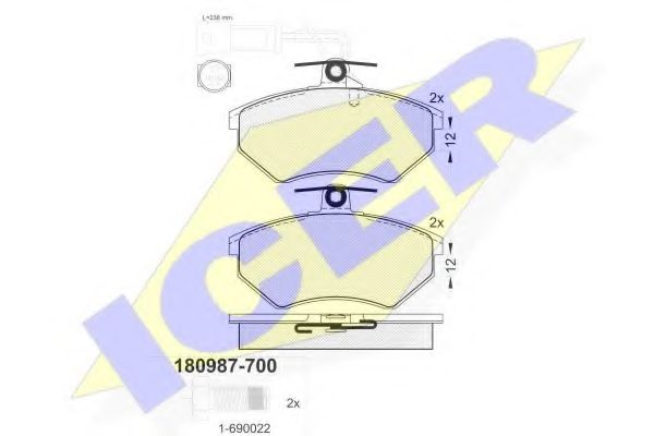 ICER - 180987-700 - Комплект тормозных колодок, дисковый тормоз (Тормозная система)