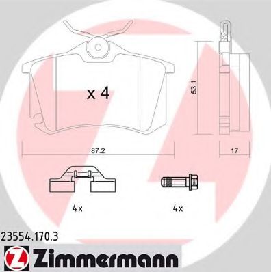 ZIMMERMANN - 23554.170.3 - Комплект тормозных колодок, дисковый тормоз (Тормозная система)