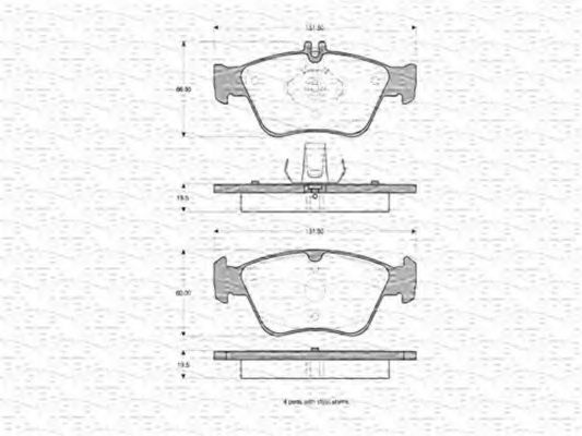 MAGNETI MARELLI - 363702160398 - Комплект тормозных колодок, дисковый тормоз (Тормозная система)