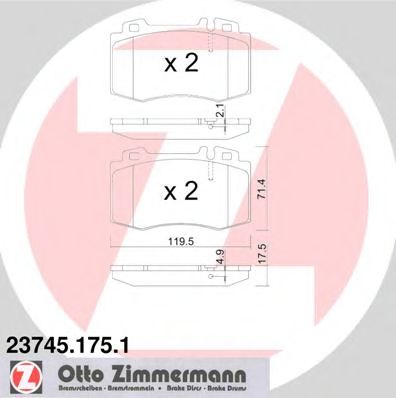 ZIMMERMANN - 23745.175.1 - Комплект тормозных колодок, дисковый тормоз (Тормозная система)