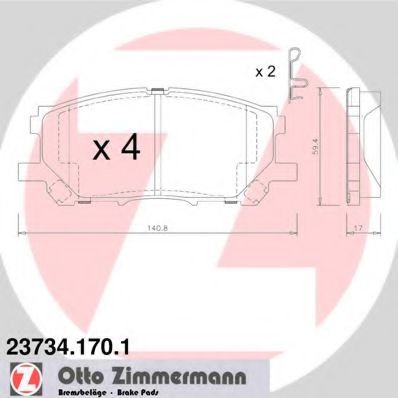 ZIMMERMANN - 23734.170.1 - Комплект тормозных колодок, дисковый тормоз (Тормозная система)