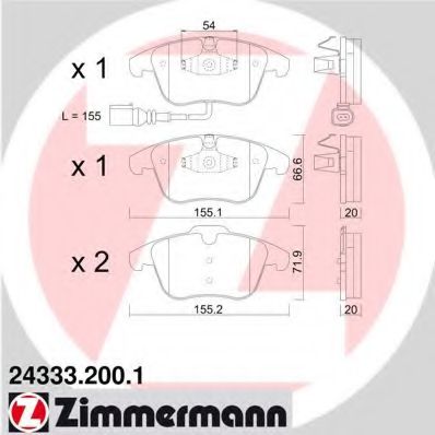 ZIMMERMANN - 24333.200.1 - Комплект тормозных колодок, дисковый тормоз (Тормозная система)