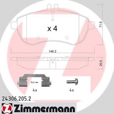 ZIMMERMANN - 24306.205.2 - Комплект тормозных колодок, дисковый тормоз (Тормозная система)