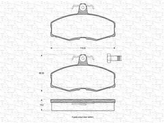 MAGNETI MARELLI - 363702160204 - Комплект тормозных колодок, дисковый тормоз (Тормозная система)