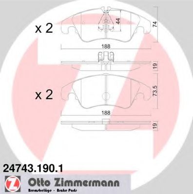 ZIMMERMANN - 24743.190.1 - Комплект тормозных колодок, дисковый тормоз (Тормозная система)