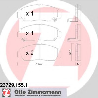 ZIMMERMANN - 23729.155.1 - Комплект тормозных колодок, дисковый тормоз (Тормозная система)